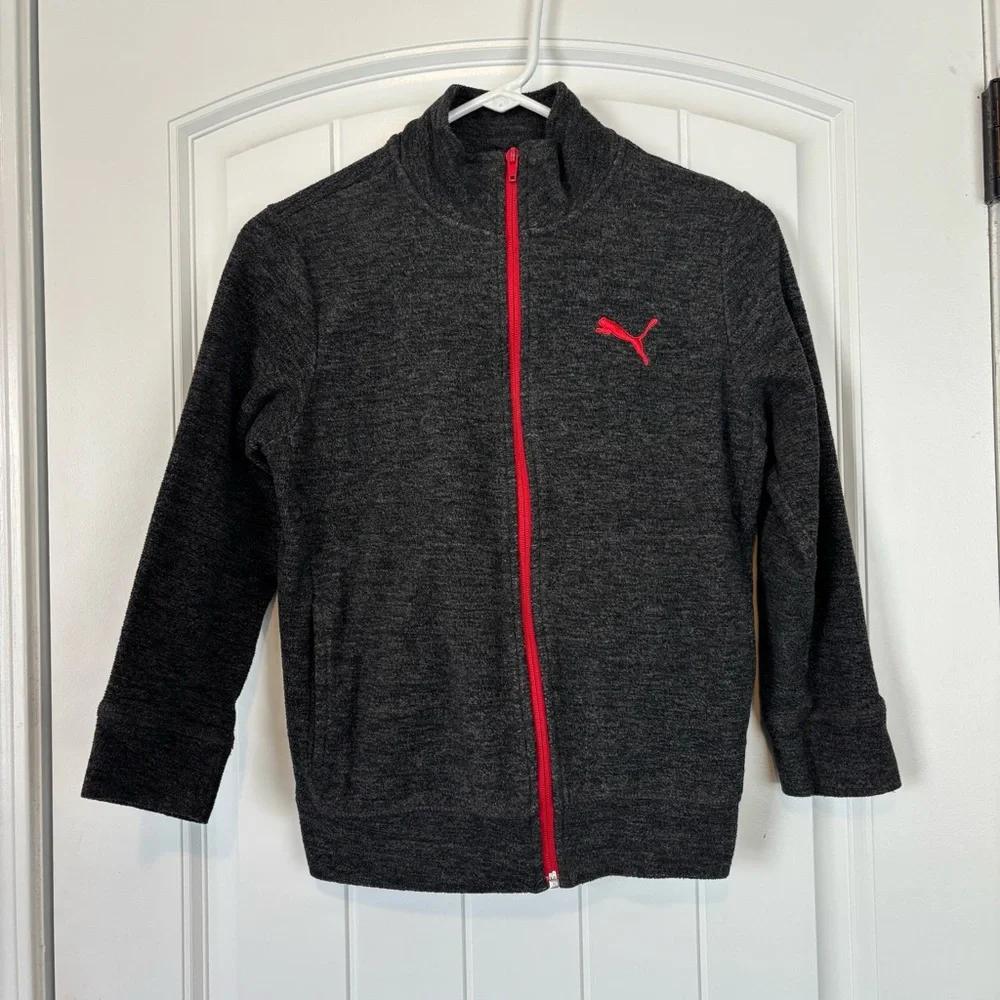 Puma Kids Gray and Red Full Zip Jacket Size Medium 8/10